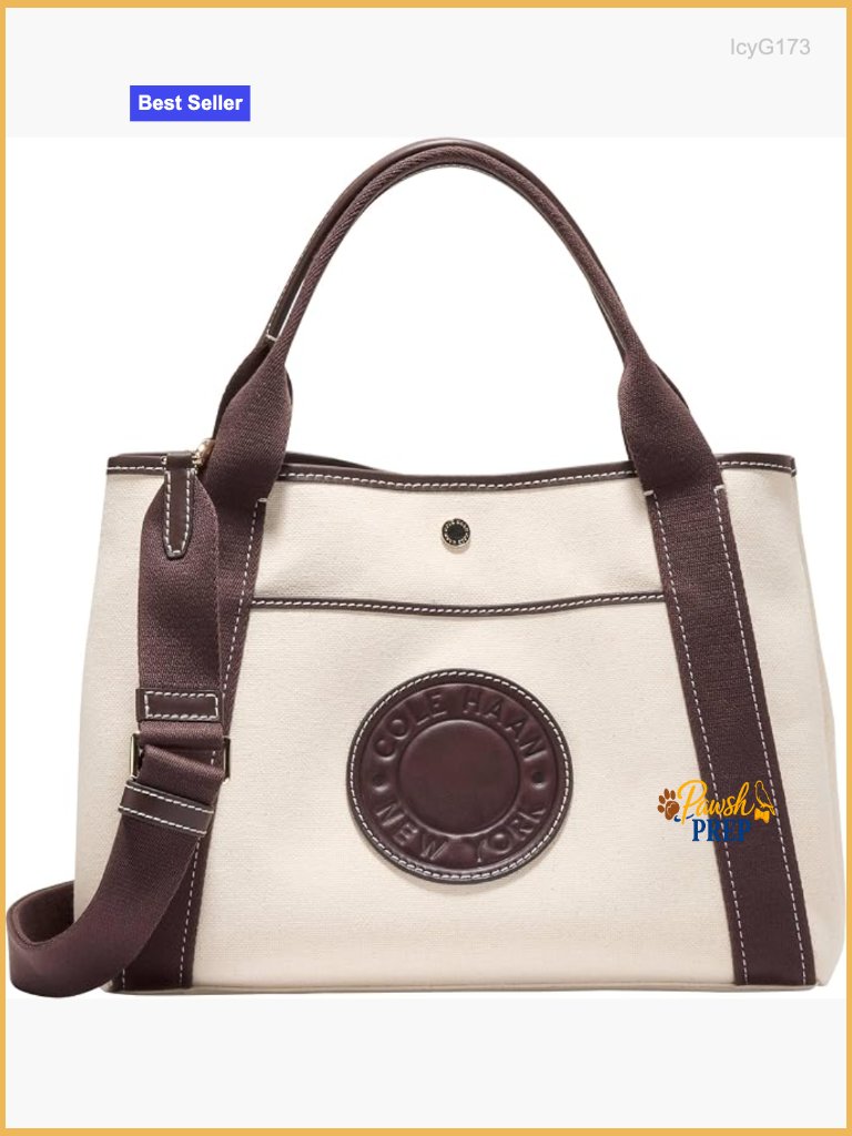 Canvas Tote With Leather Trim, Adjustable Crossbody, Top Handles, Fits 14"